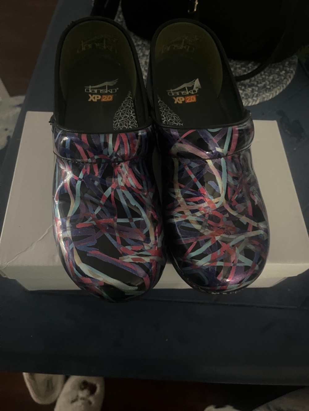 Dansko Multicolor Paint-Striped Clogs on Black